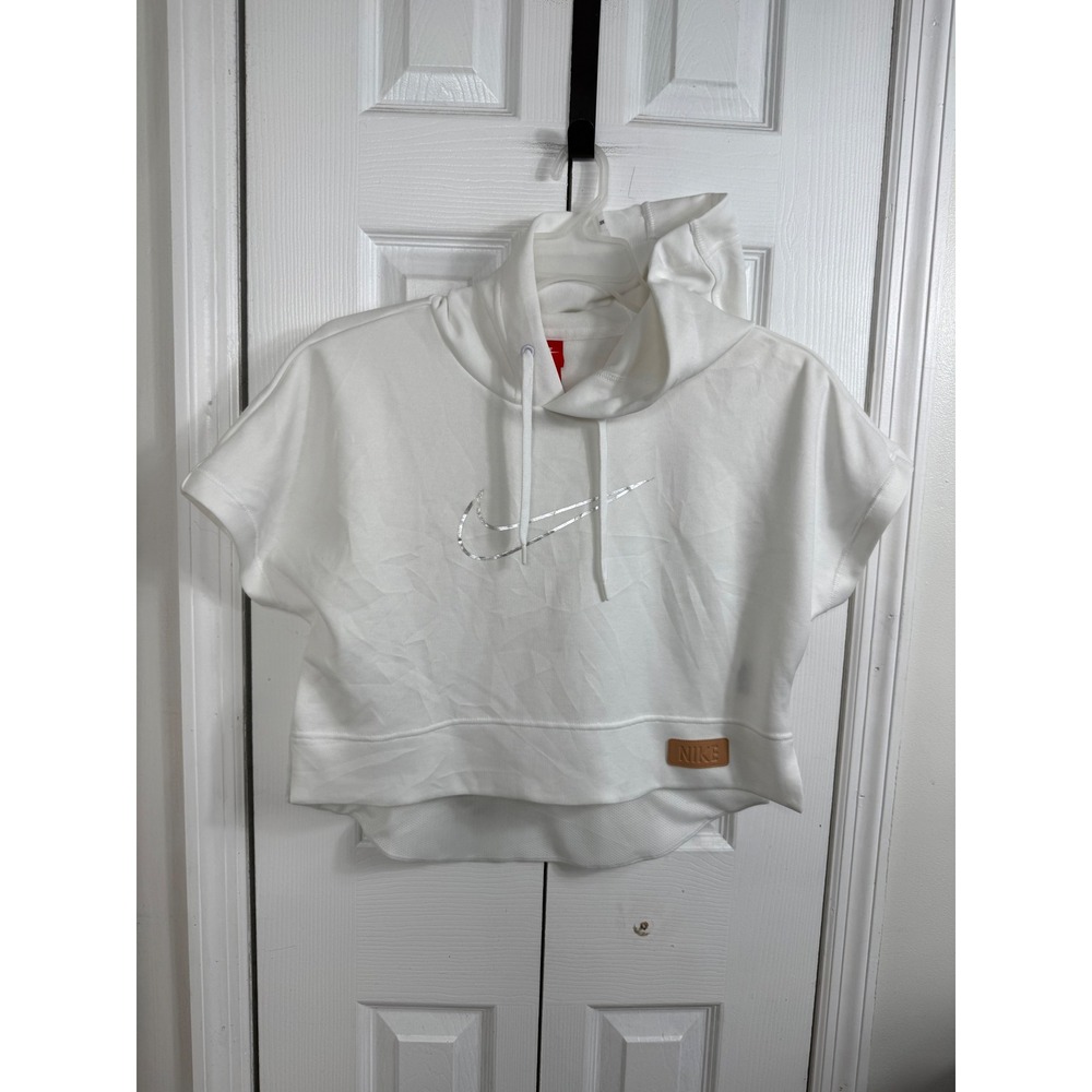 Nike Short Sleeve Cropped Hoodie Small White Athleisure Streetwear Tech Style